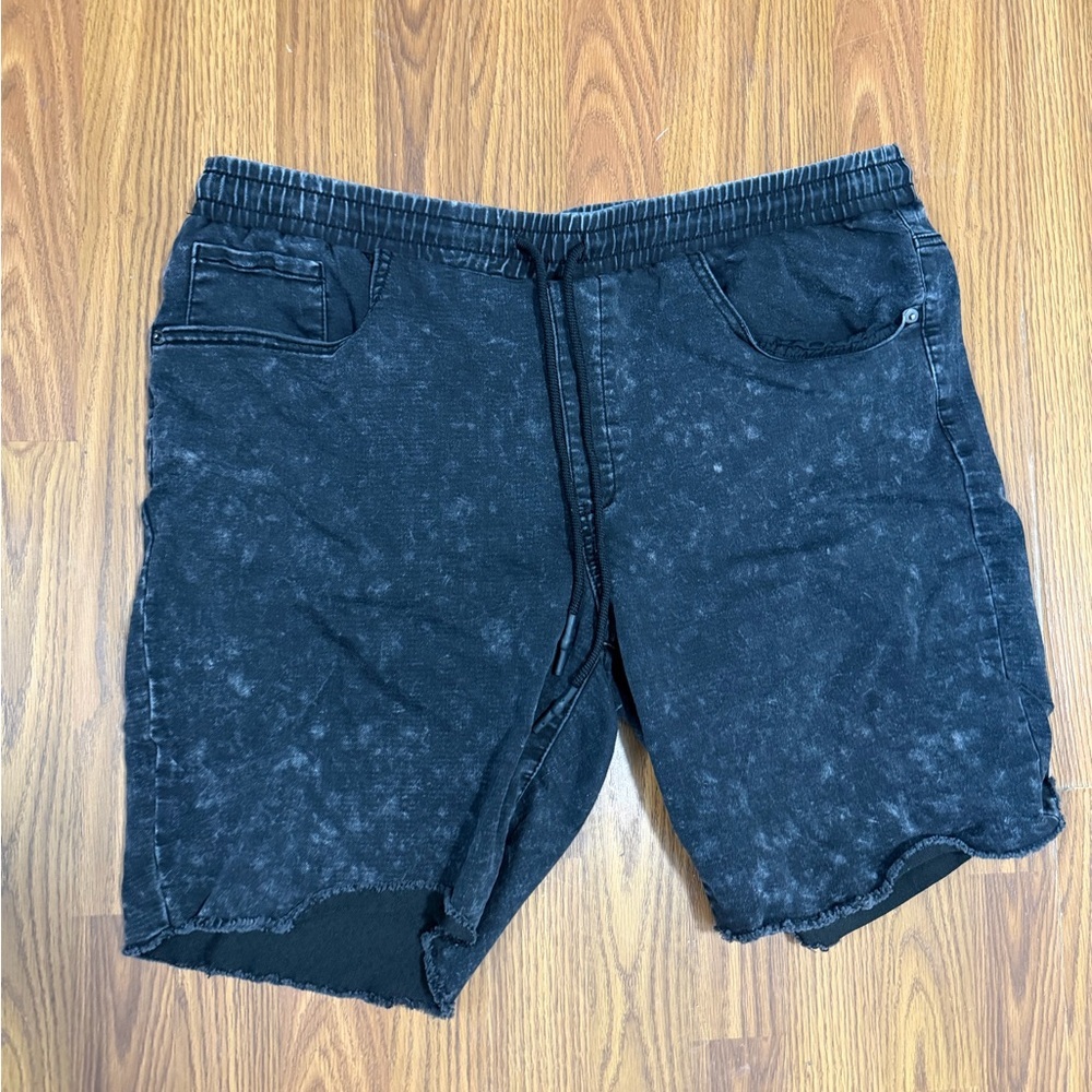 Lazer Black Acid Wash Fabric Denim Shorts Size 2XL. Tie Waist.
